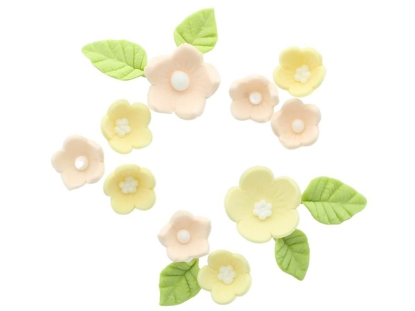 Zuckerdekor Blumen und Blätter Limettengrün 16 Stück