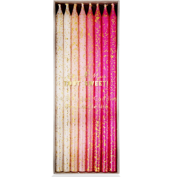 Meri Meri Geburtstagskerzen Pink mit Glitzer, 24 Stück, 15 cm