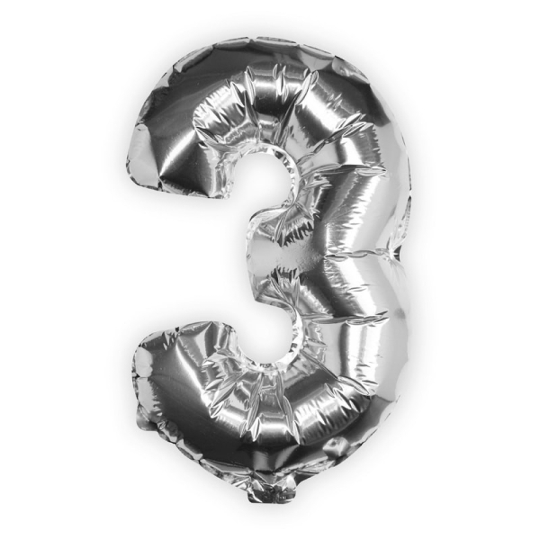 Folienballon "Zahl 3", Silber, 40 cm