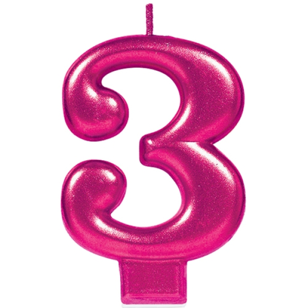 Geburtstagskerze "Zahl 3", Pink, 8 cm