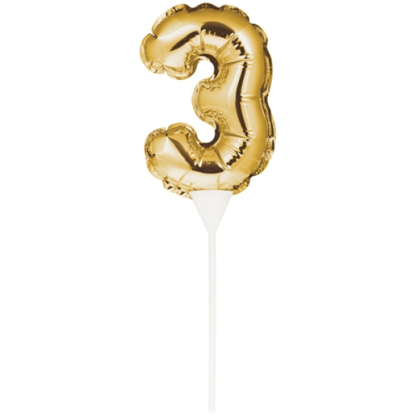 Ballon-Topper "Zahl 3", Gold, 13 cm