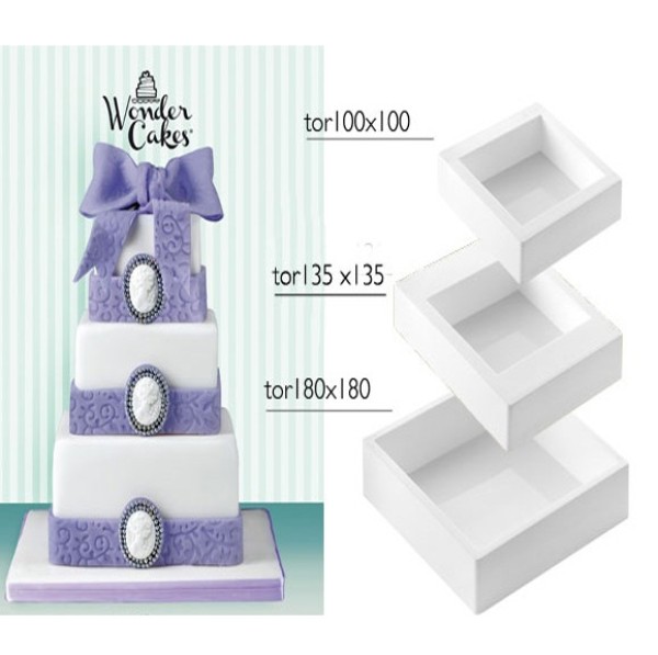 Wonder Cake Quadrat, 3 Silikonformen-Set 10 - 18 cm