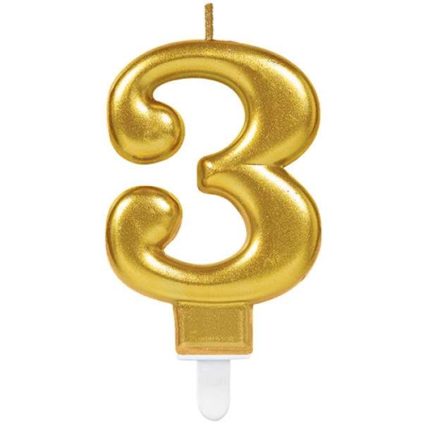 Geburtstagskerze "Zahl 3", Gold, 8 cm