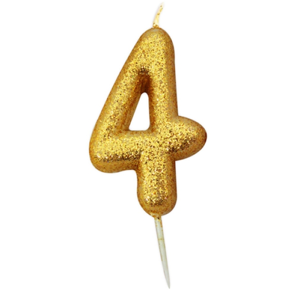 Geburtstagskerze "Zahl 4", Gold, 7 cm