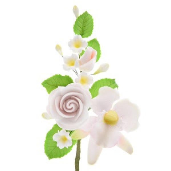 Tortendeko aus Blütenpaste 'Rose & Orchidee', 13 cm