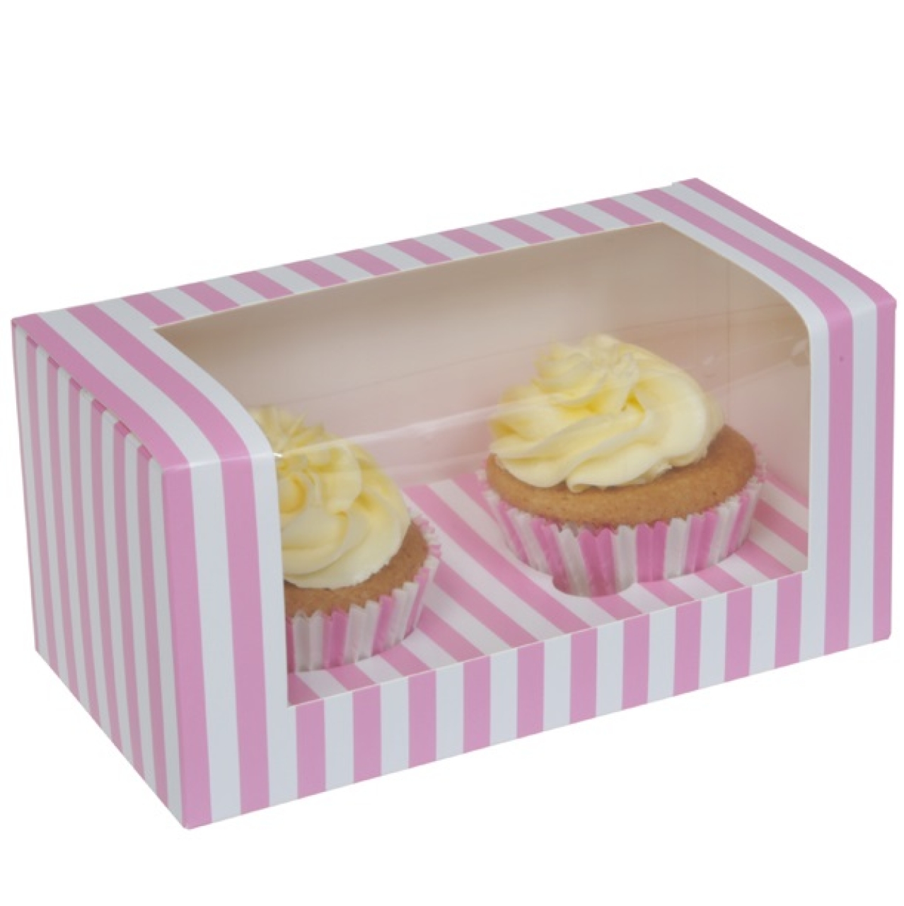 HoM Cupcake Box für 2 Cupcakes, mit Fenster, 'Pink Zirkus'