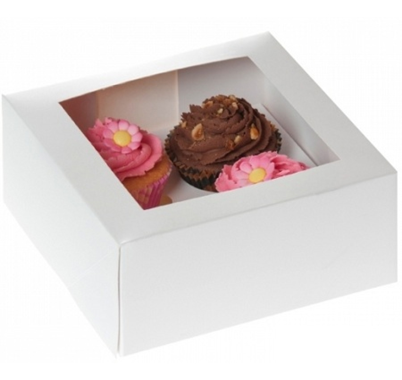Cupcake Box für 4 Cupcakes, mit Fenster, weiß, 2 Stück