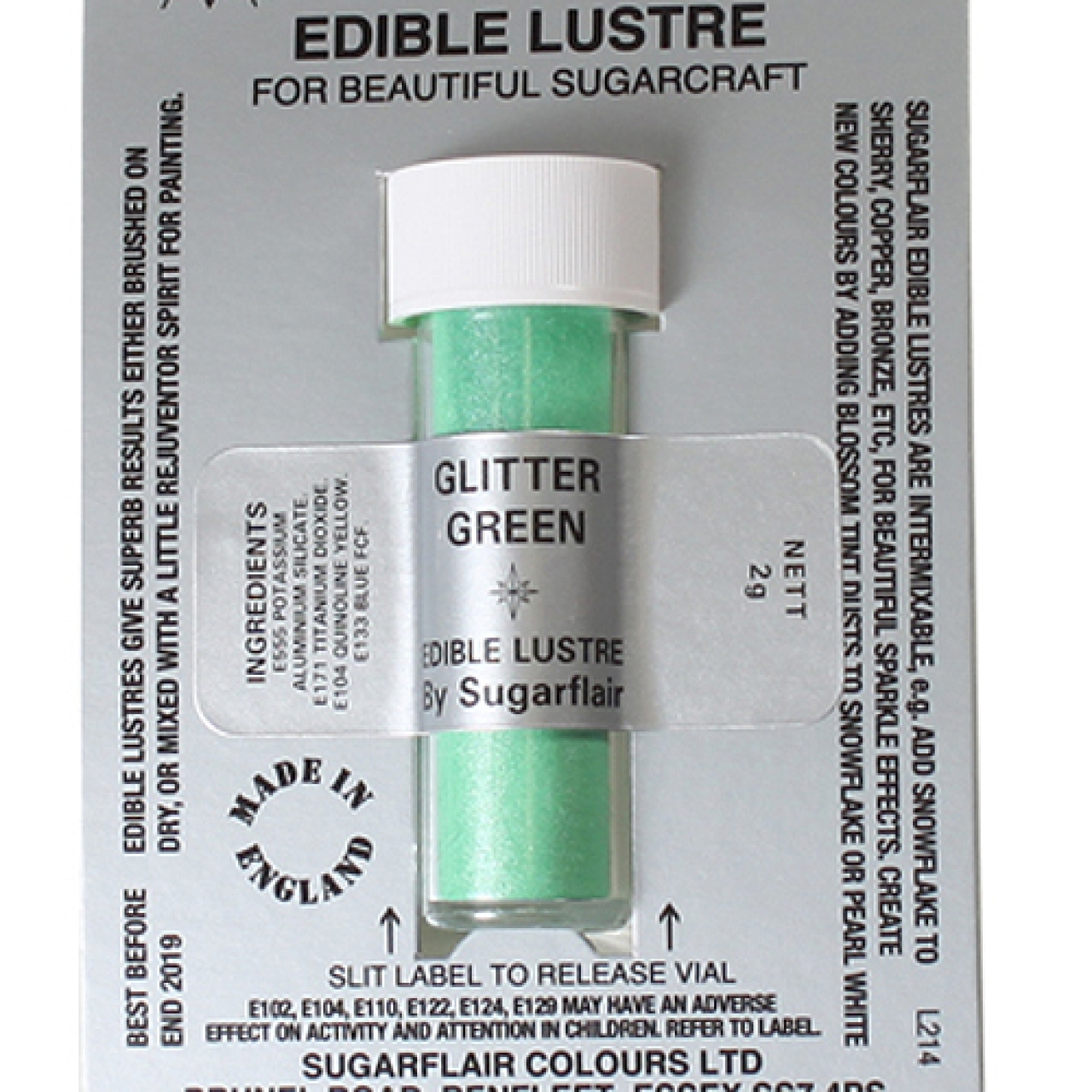 Sugarflair Lebensmittelfarbe Pulver Glitter Green (Glitzergrün) 2g