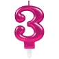 Preview: Geburtstagskerze "Zahl 3", Pink, 8 cm