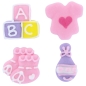 Mobile Preview: Zuckerdekor "Baby", 10 Stück (4 Designs), Pink & Violett, handgespritzt, 2,5 cm, Culpitt