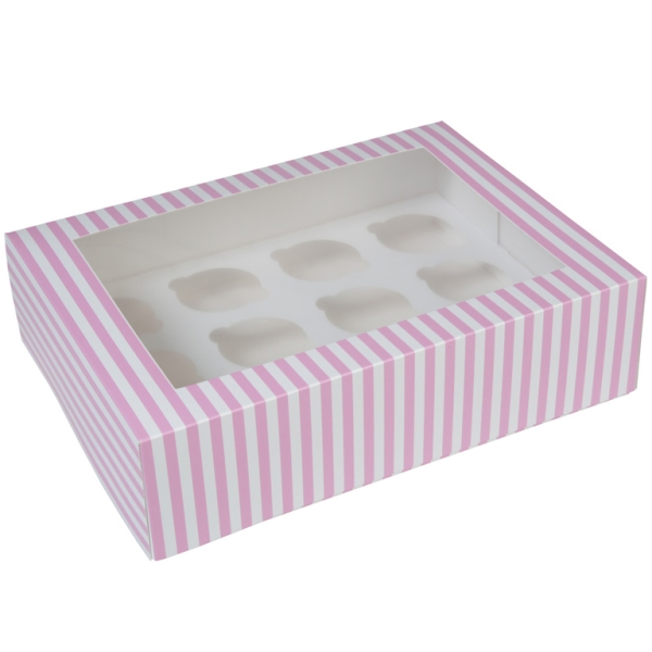 Cupcake Box für 12 Cupcakes, mit Fenster, 'Pink Zirkus'