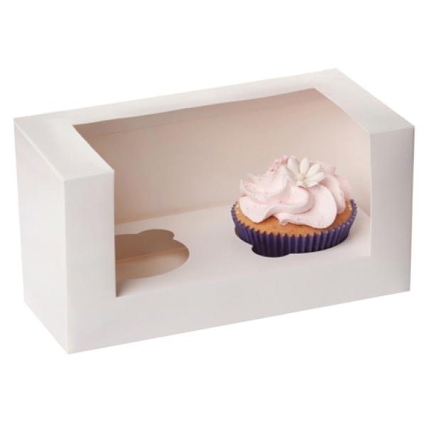 Cupcake Box für 2 Cupcakes, mit Fenster, weiß, 3 Stück