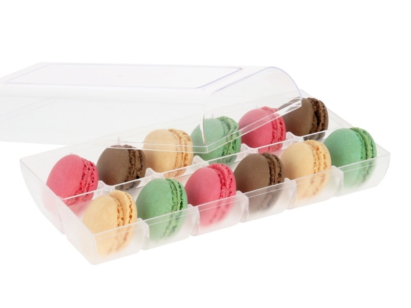 Macaron-Halbschalen 24 Stück bunt in 12er Box transparent