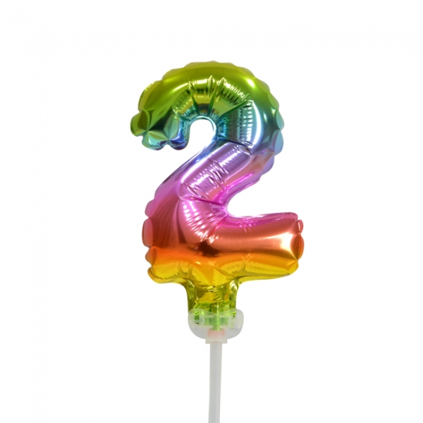 Ballon-Topper Zahl 2 Regenbogen