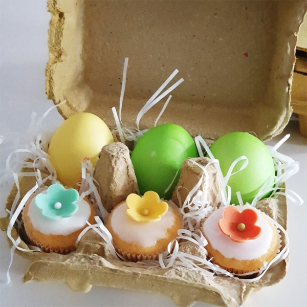 Eierkarton 6 Mini Cupcakes, Pastellgelb