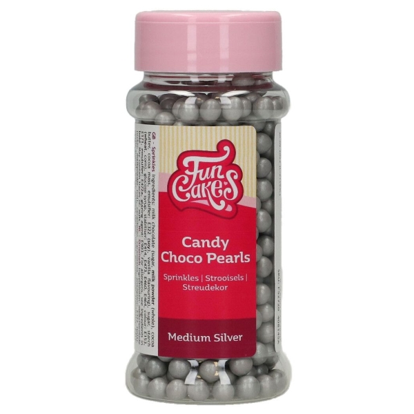 FunCakes, 80 g XL-Schokoperlen "Candy Choco Pearls", 6 mm, Farbe: Silber