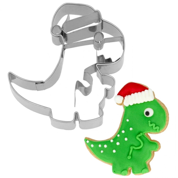 Plätzchen Ausstecher "Weihnachts-Dino" 8 cm aus Edelstahl