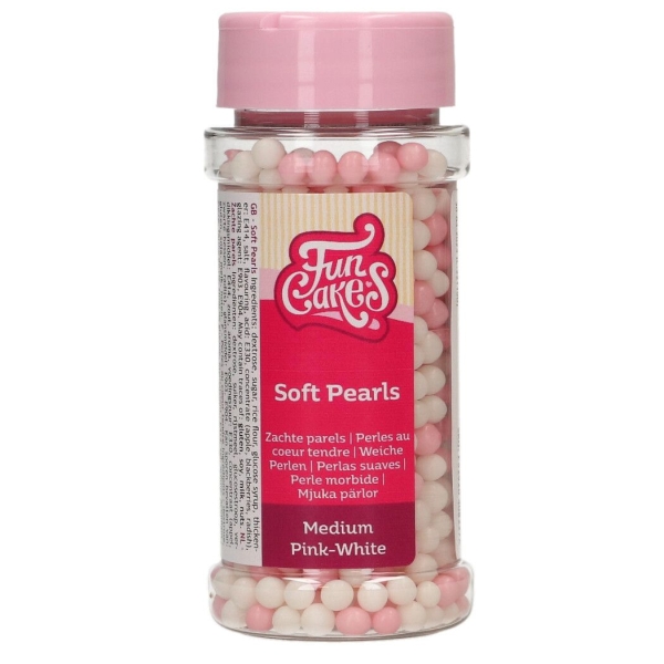 FunCakes, Zuckerperlen "Soft Pearls Medium", Rosa & Weiß, 0,4 cm, 60 g