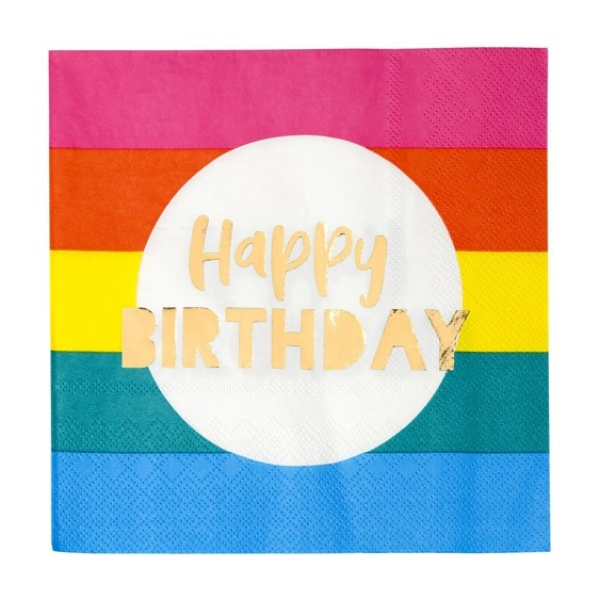 Servietten, Regenbogen, Happy Birthday 33 x 33 cm