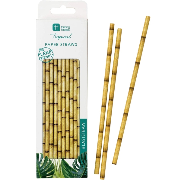 Papier-Strohhalme 20 cm Bambus, 30 Stk