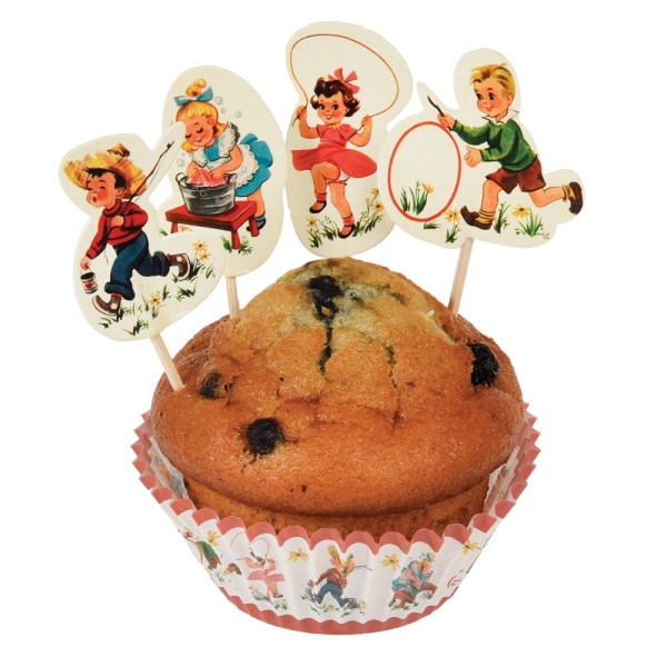 Muffinförmchen und Picker, Vintage Cupcakes