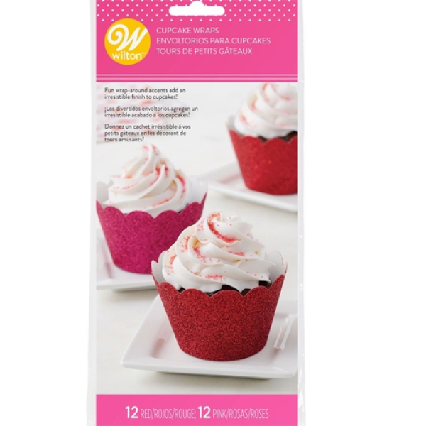 Wilton Cupcakes Wrapper rot und rosa, Glitzer 24 Stk.