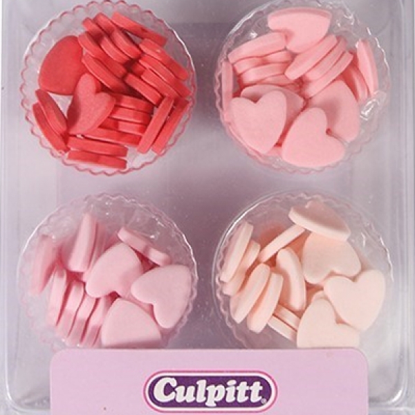 Zuckerdekor "Herzen", 100 Stück, Rot, Pink, Rosa & Apricot, 1,2 cm, Culpitt