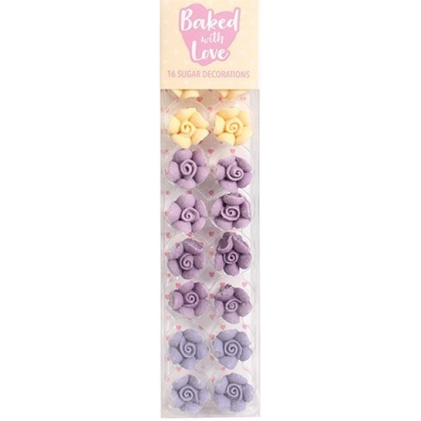 Zuckerblumen "Ombré Roses", 16 Stück, Violett, Lila & Gelb, 1,6 cm, Culpitt