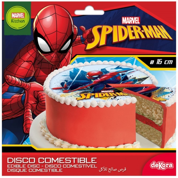 deKora, Kuchenaufleger "Spiderman", aus essbarer Oblate, farbig, rund, 16 cm