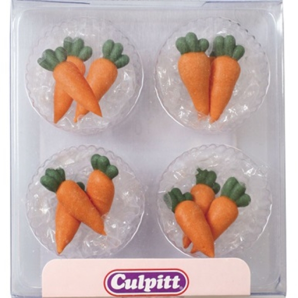 Zuckerdekor "Karotten", 10 Stück, Orange/Grün, handgefertigt, 2,5 cm, Culpitt
