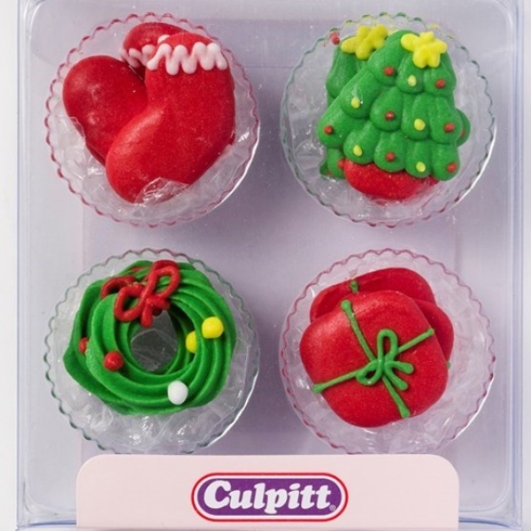 Culpitt, Zuckerdekor "Weihnachten", 10 Stück, handgefertigt & vegetarisch, 4 Designs á 2,5 cm