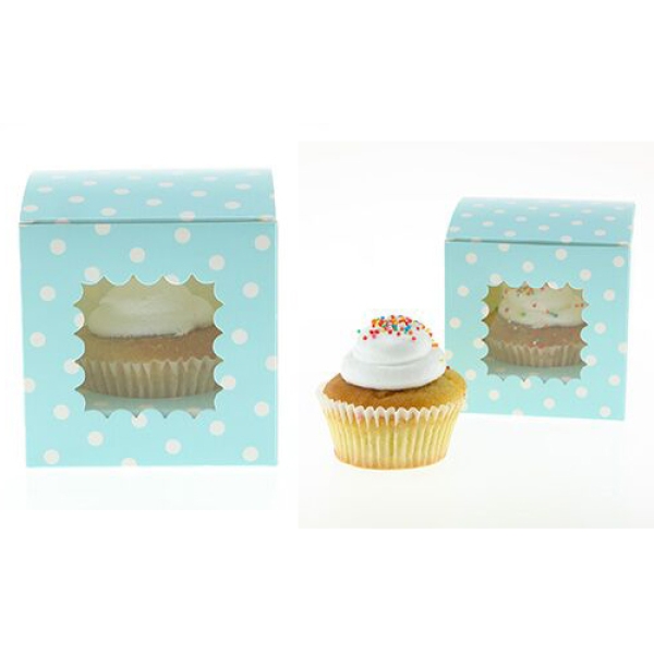 Cupcake-Boxen Blau mit Punkten, 6 Stück