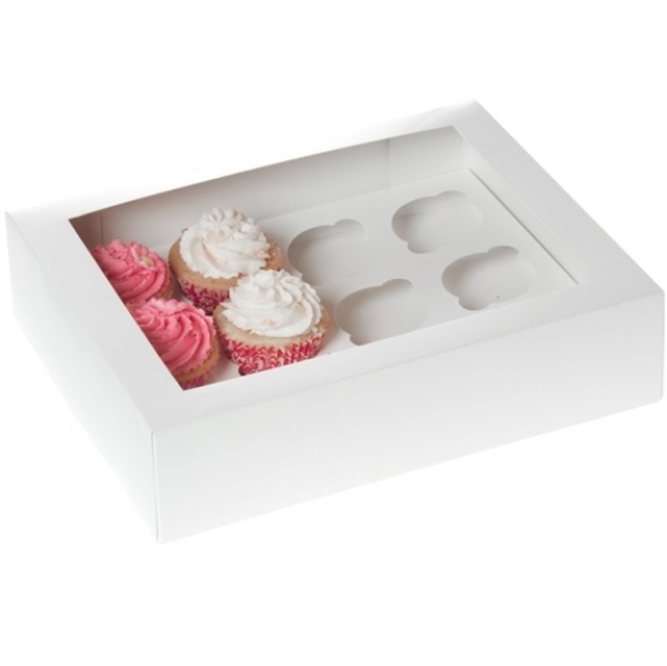 HoM Cupcake Box für 12 Cupcakes, weiß mit Fenster