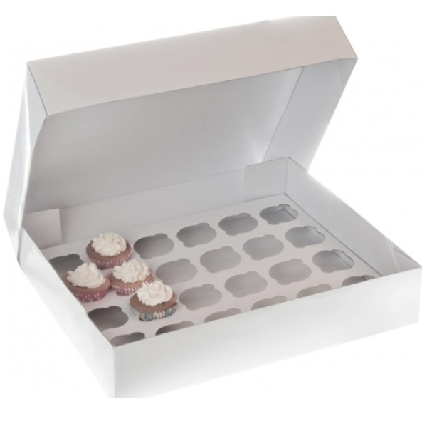 HoM Cupcake Box für 24 Cupcakes, stabil, weiß