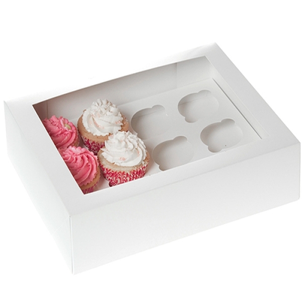 Cupcake Box für 12 Cupcakes, weiß mit Fenster, 50 Stk.