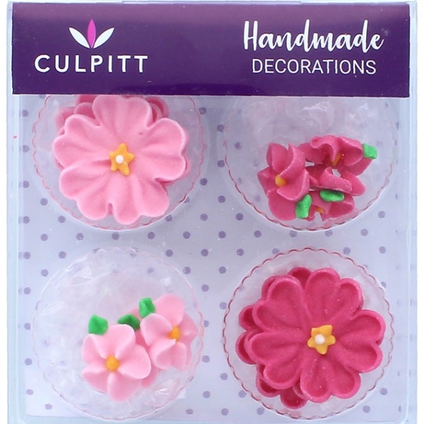 Culpitt, 14 Zuckerblumen "Anemonen & Daisy", 4 Designs, Pink und Rosa, á 1,5 bis 2 cm