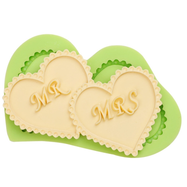 Easy-Baking, Fondant-Form "Herz Mr & Mrs", ca. 10 cm x 6 cm