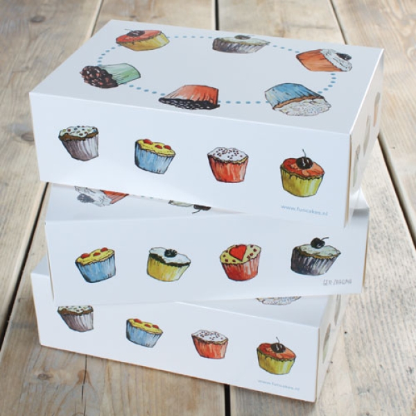 Funcakes Cupcake Box für 6 Cupcakes, 3er Set, törtchen motiv