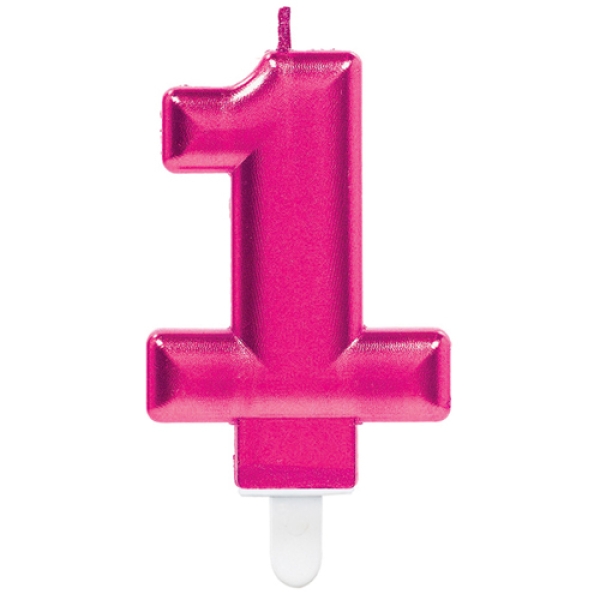 Geburtstagskerze "Zahl 1", Pink, 8 cm