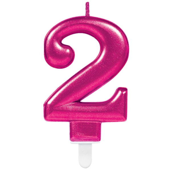 Geburtstagskerze "Zahl 2", Pink, 8 cm