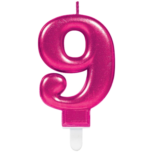 Geburtstagskerze "Zahl 9", Pink, 8 cm