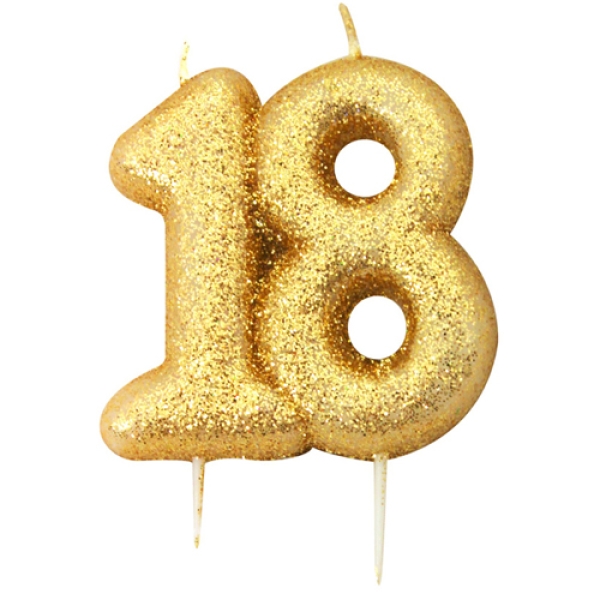 Geburtstagskerze "Zahl 18", Gold, 7 cm