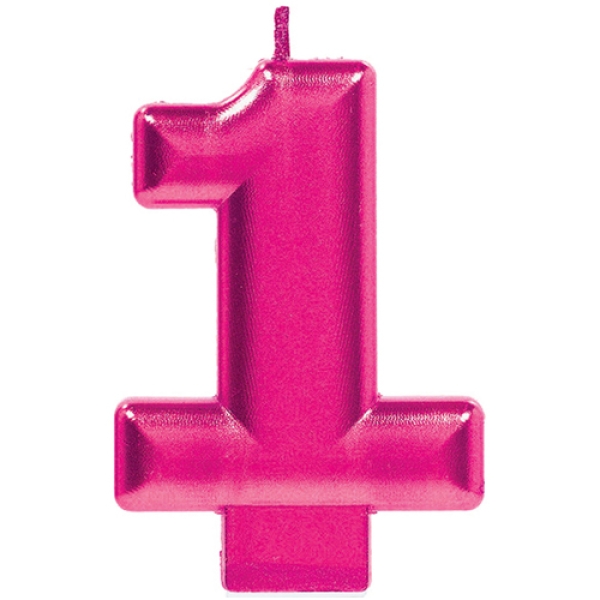 Geburtstagskerze "Zahl 1", Pink, 8 cm