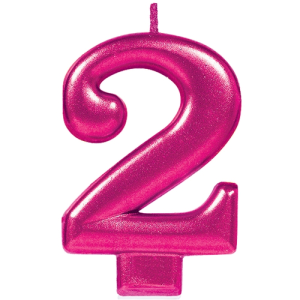 Geburtstagskerze "Zahl 2", Pink, 8 cm