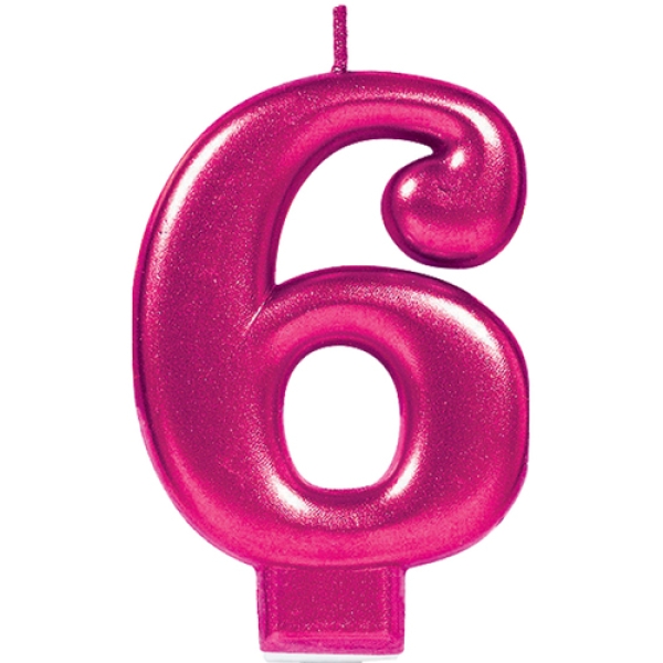 Geburtstagskerze "Zahl 6", Pink, 8 cm