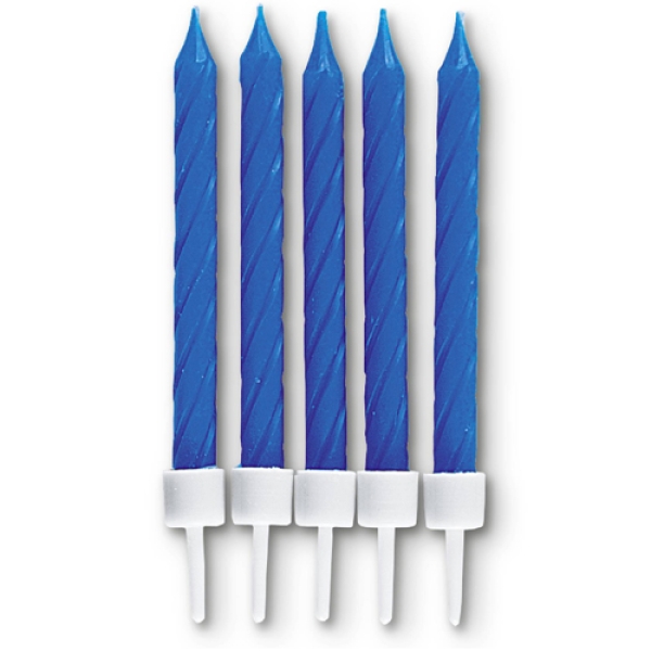Geburtstagskerzen mit halter, Blau, 10 Stück, 7,5 cm