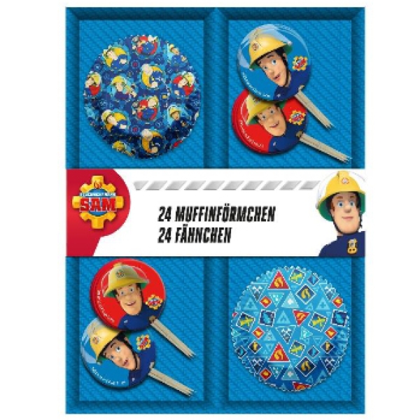 Cupcake-Set "Feuerwehrmann Sam", 24 Papierbackförmchen und 24 Picker