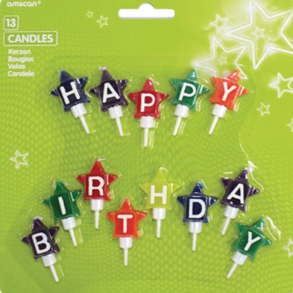Geburtstagskerzen "Happy Birthday", Sterne, 13 Stück