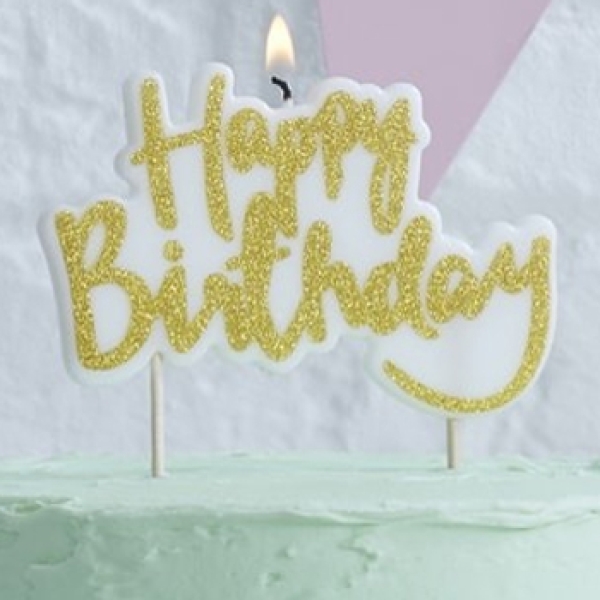 Geburtstagskkerze Happy Birthday Kerze mit Kerzenhalter aus Holz NEU 