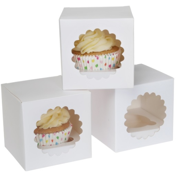 Cupcake Box für 1 Cupcake, weiß, 3 Stück